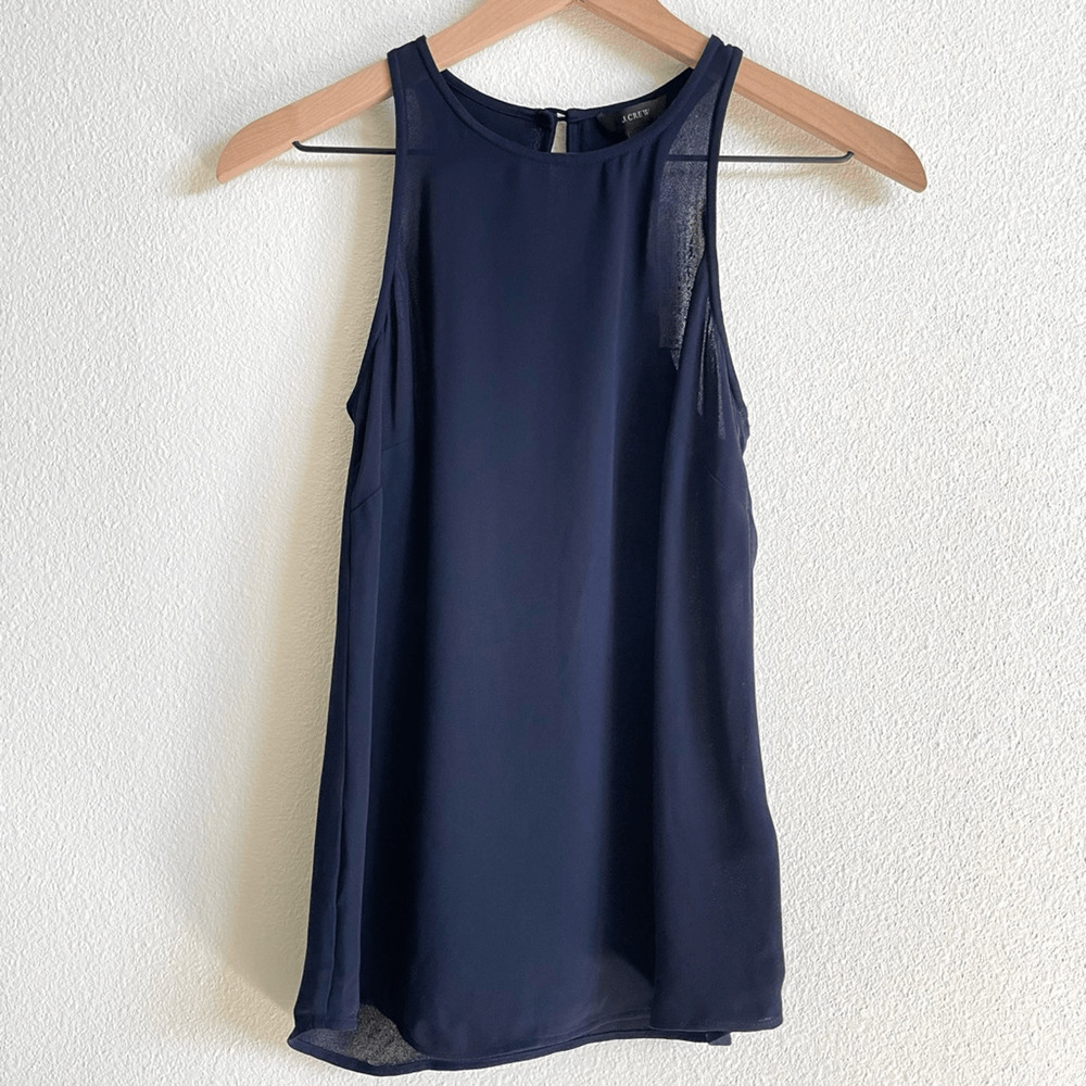 J. Crew Navy Blue High Neck Racerback Tank Top Women's 00 NWT